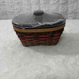 Longaberger Handwoven Multi-Color Decorative Basket with Dark Brown Lid